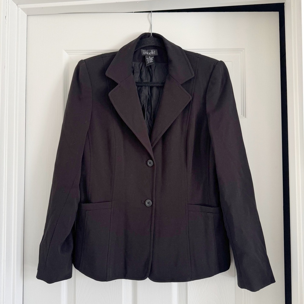 Rafaella Womens 12 Black Stretch Blazer Career Office Jacket 2 Button Lined